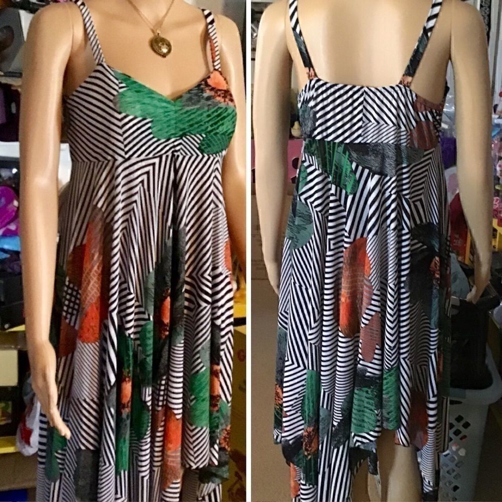 Caribbean Stripe Floral Handkerchief Sundress NWT